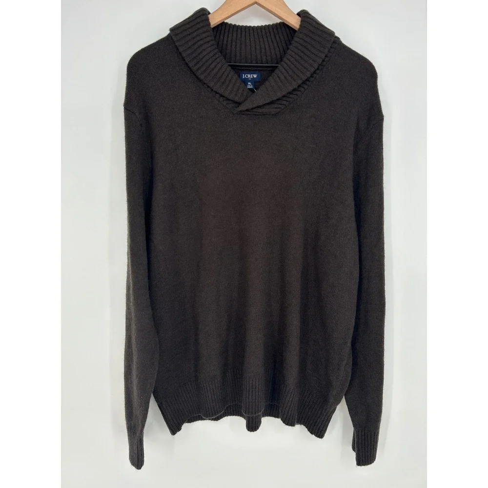 NWT J.Crew Supersoft Lambswool-Blend Shawl-Collar Sweater Heather Cocoa- Mens XL
